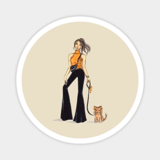 Stylish Girl with Her Cute Dog Magnet